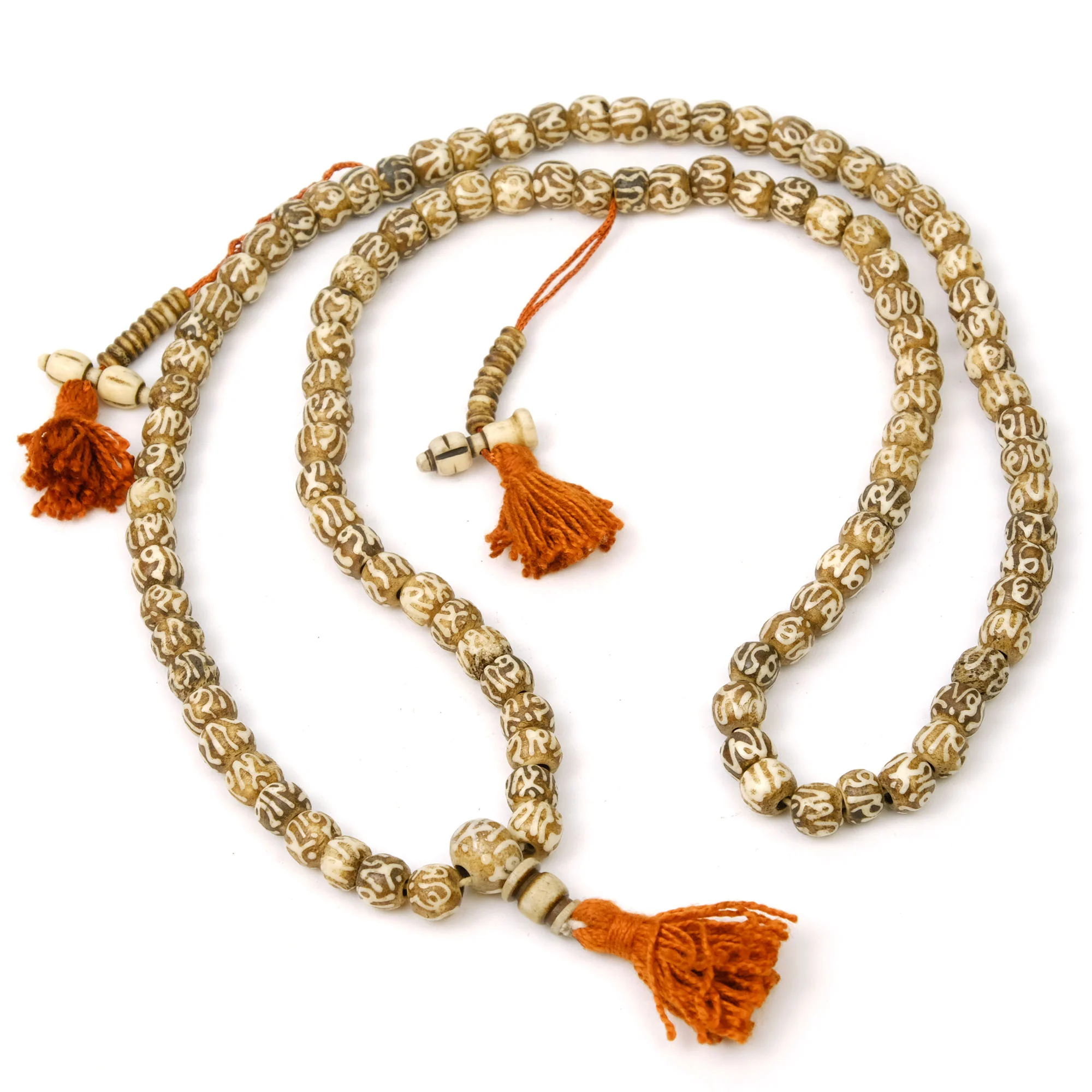 Om Mani Padme Om Mantra Etched Bone Mala 8mm - Image 3
