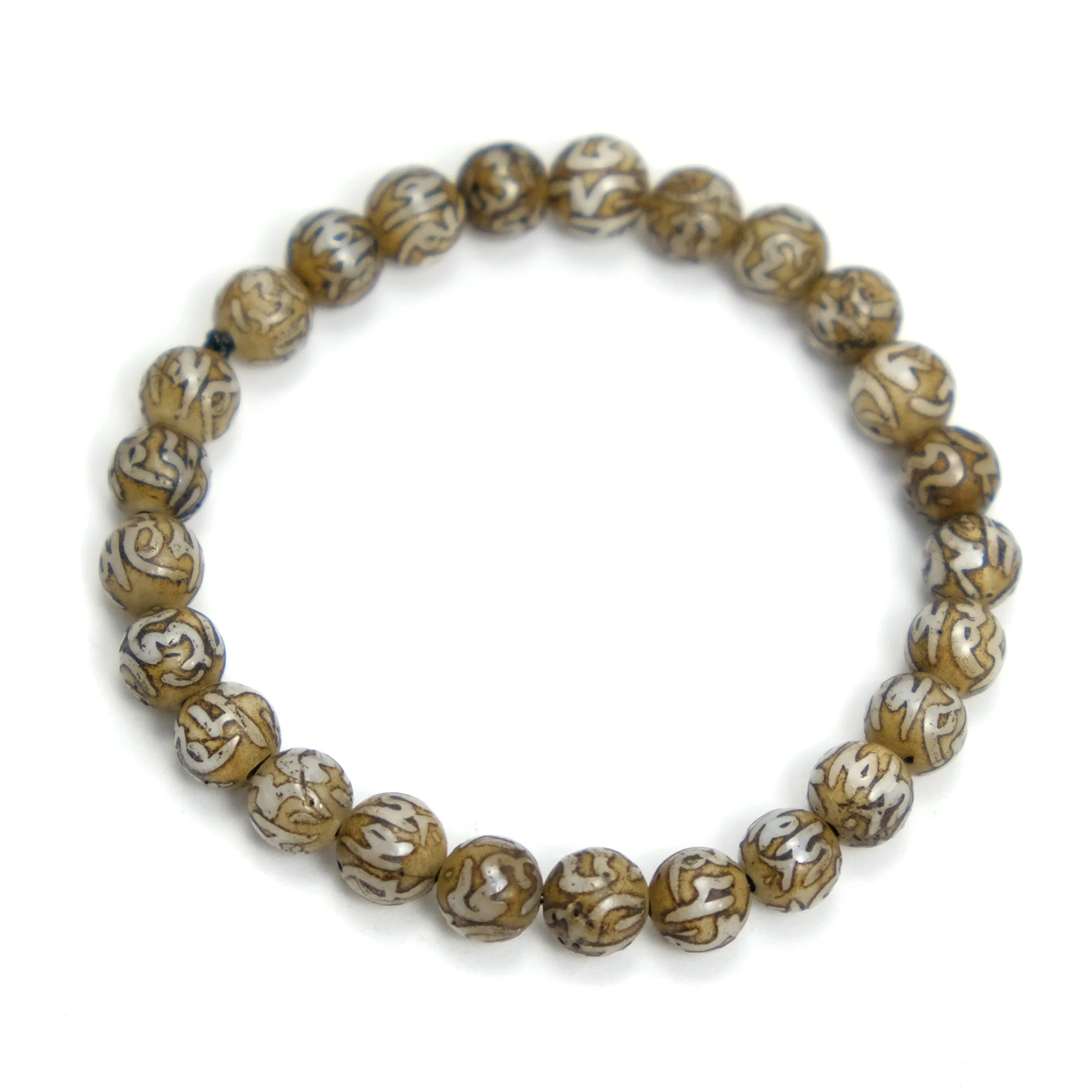 OM Mantra Arca Shell 8mm Bead Stretch Bracelet - Image 2