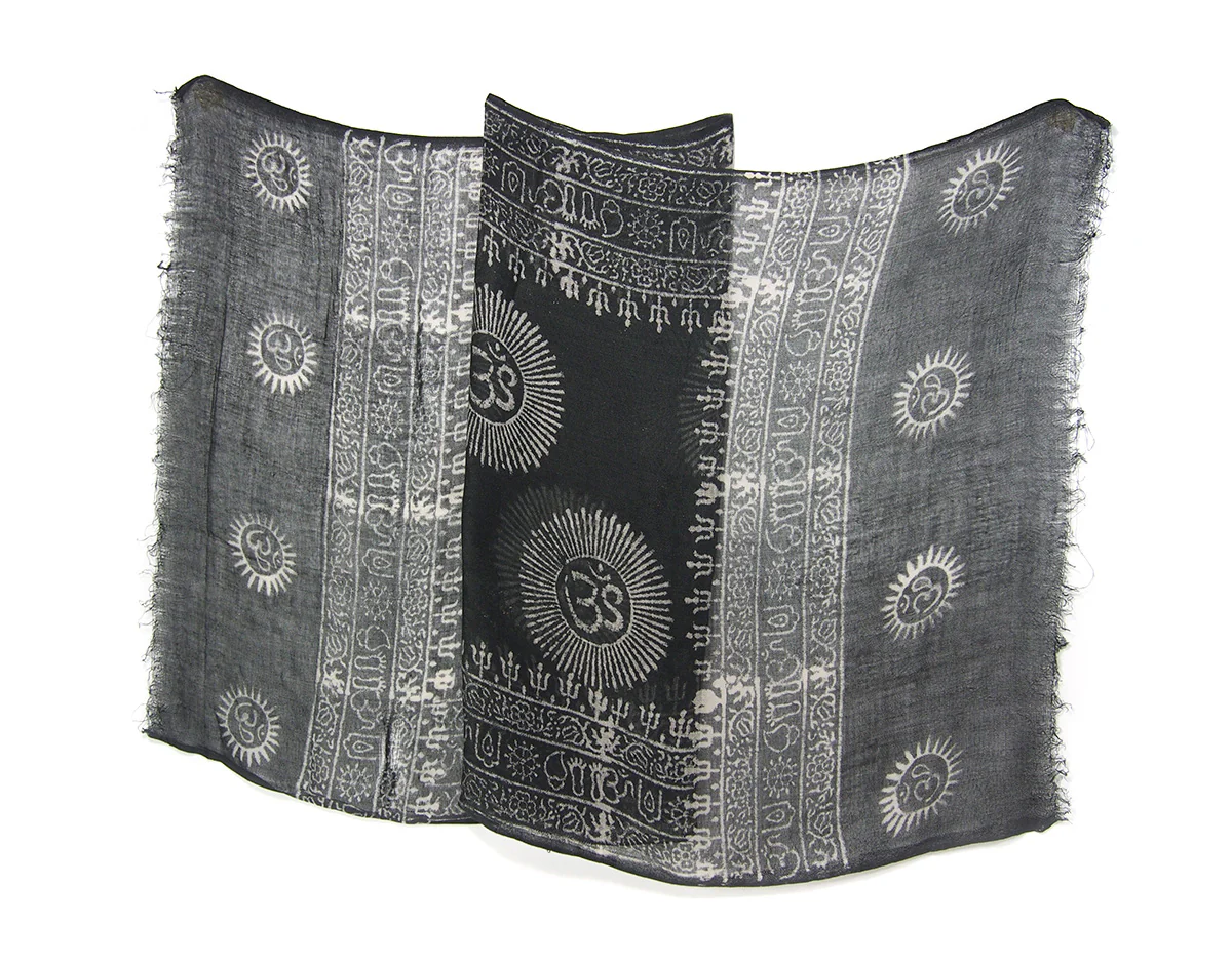 Om Printed Cotton Scarf, Black - Image 3