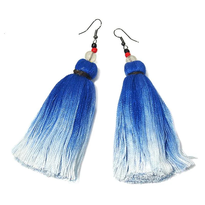 Ombre Tassel Hilltribe Earrings, B - Image 2