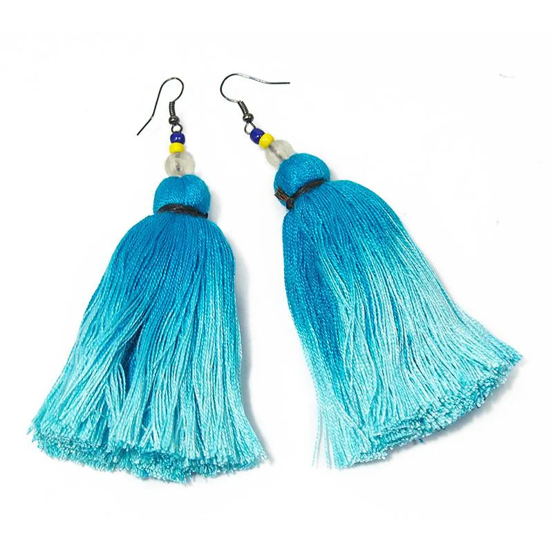 Ombre Tassel Hilltribe Earrings, D - Image 2