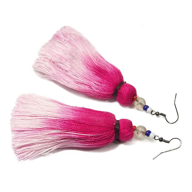 Ombre Tassel Hilltribe Earrings, G - Image 2