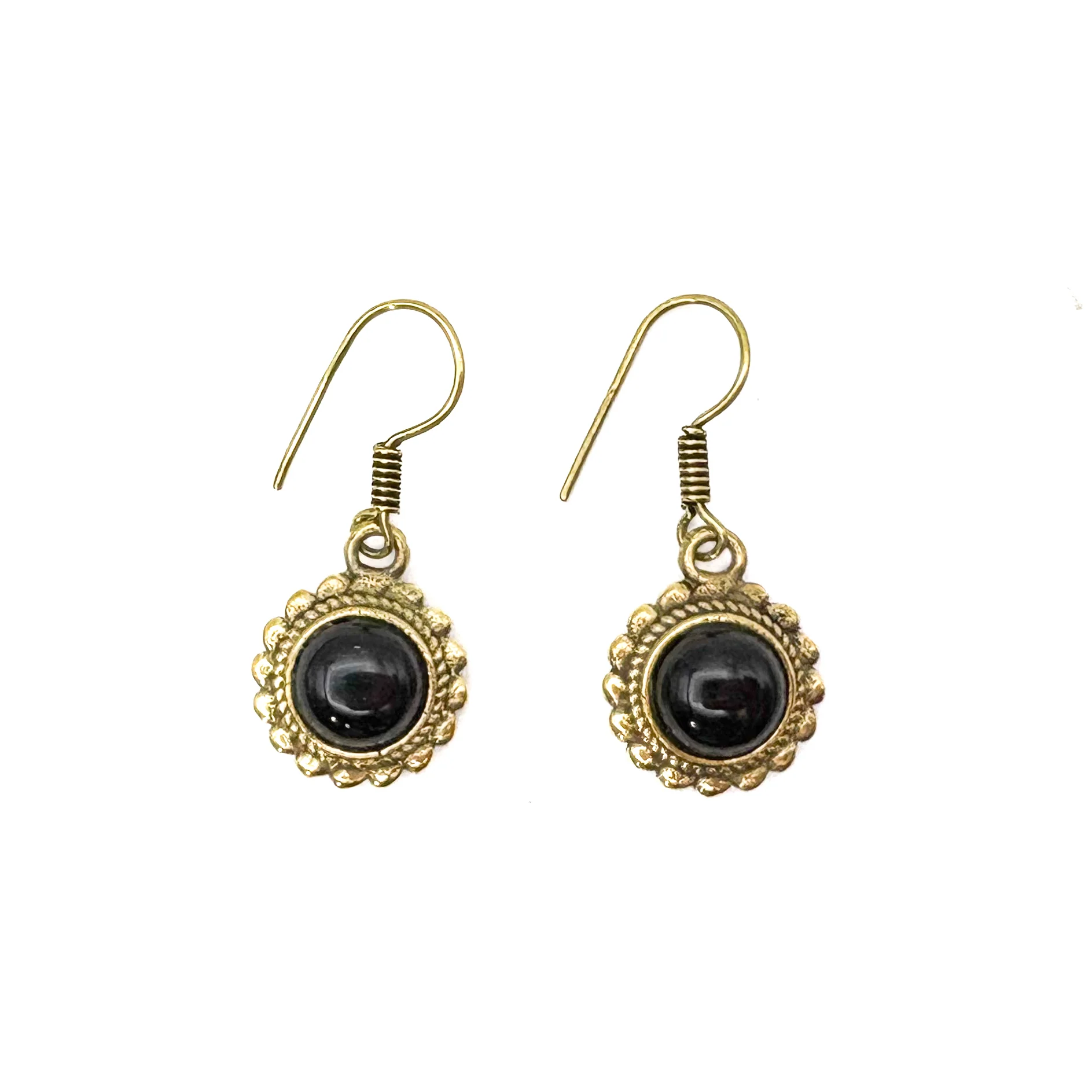 Onyx Circle Rope Brass Earrings - Image 2