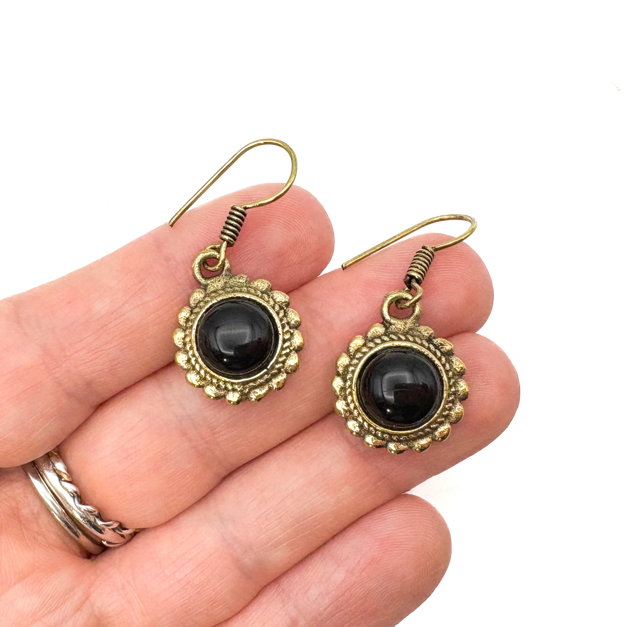 Onyx Circle Rope Brass Earrings - Image 8