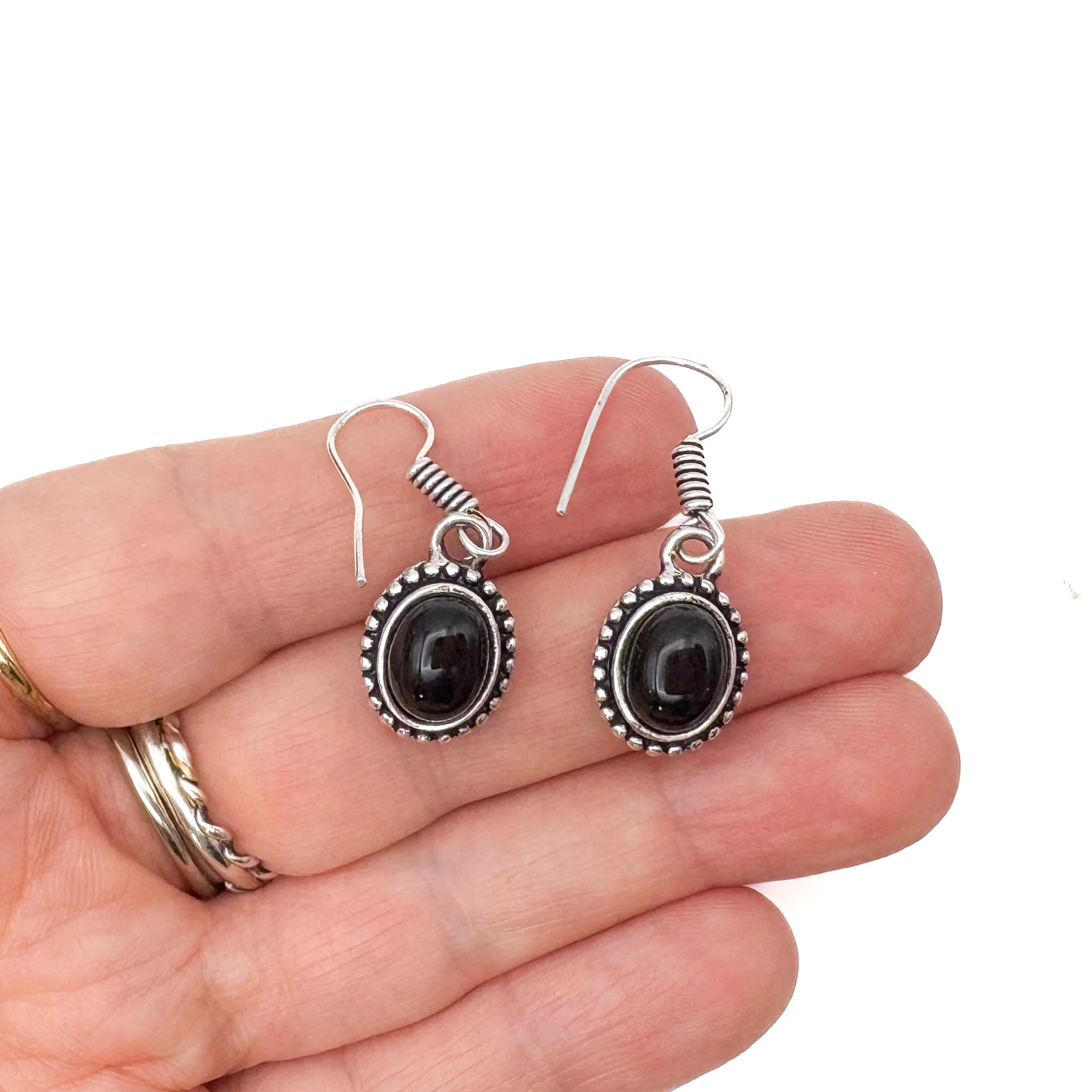 Onyx Oval Dots Brass Earrings - Image 10