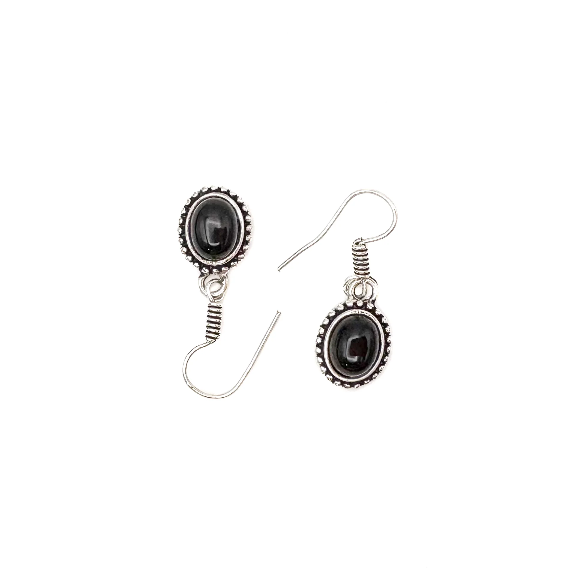 Onyx Oval Dots Brass Earrings - Image 2