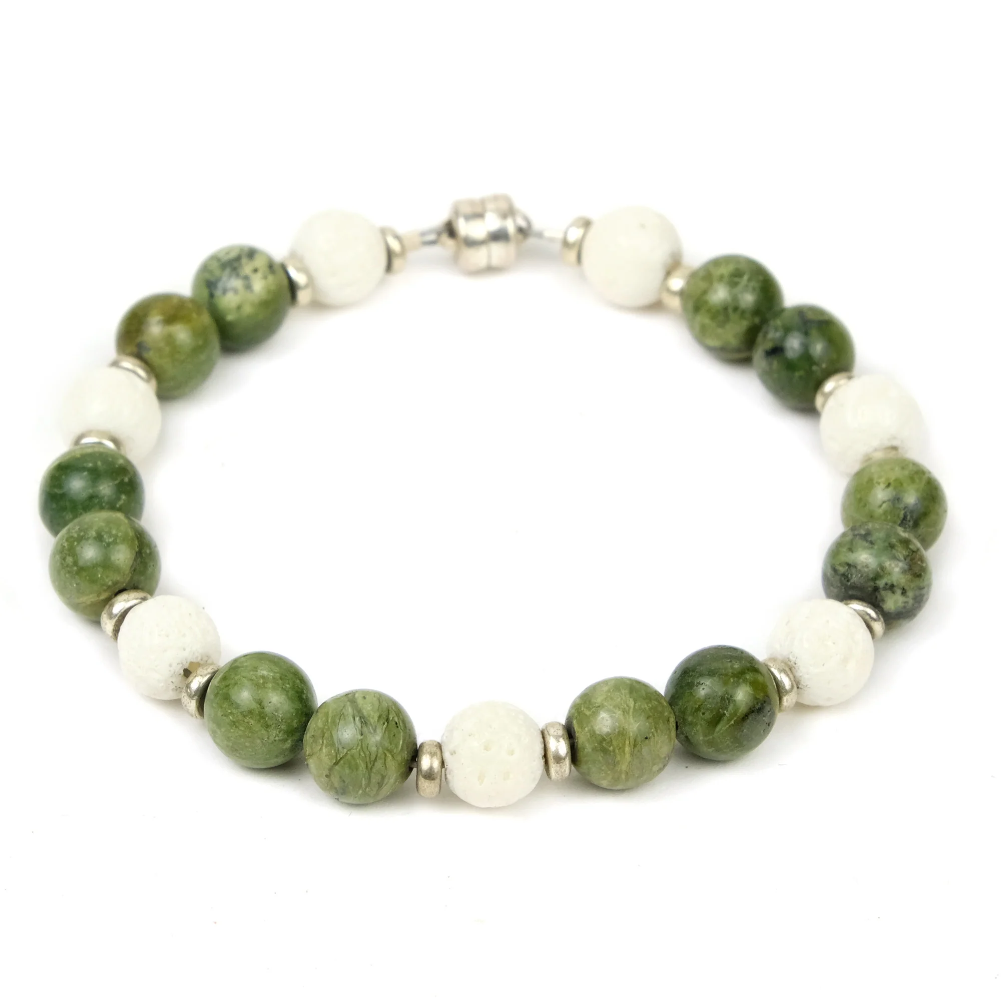 Opal (African) and White Coral Bracelet with Silver Plated Magnet Clasp - Image 2