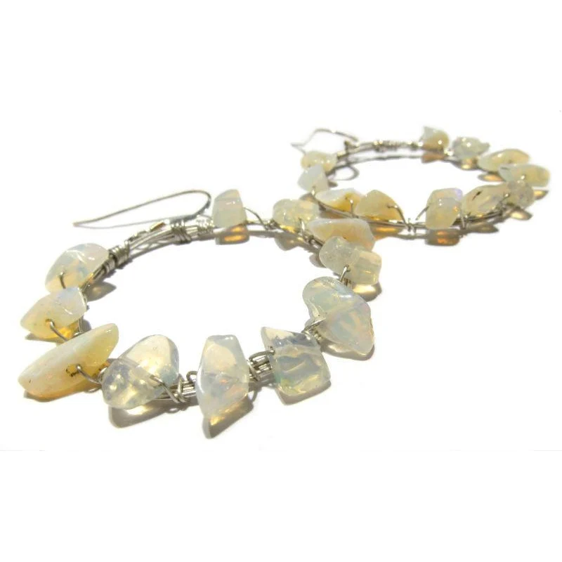 Opal Earrings on Wrapped Sterling Silver Hoop - Image 3