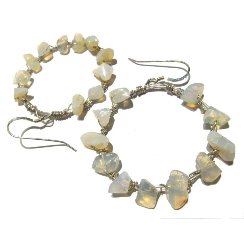 Opal Earrings on Wrapped Sterling Silver Hoop - Image 4