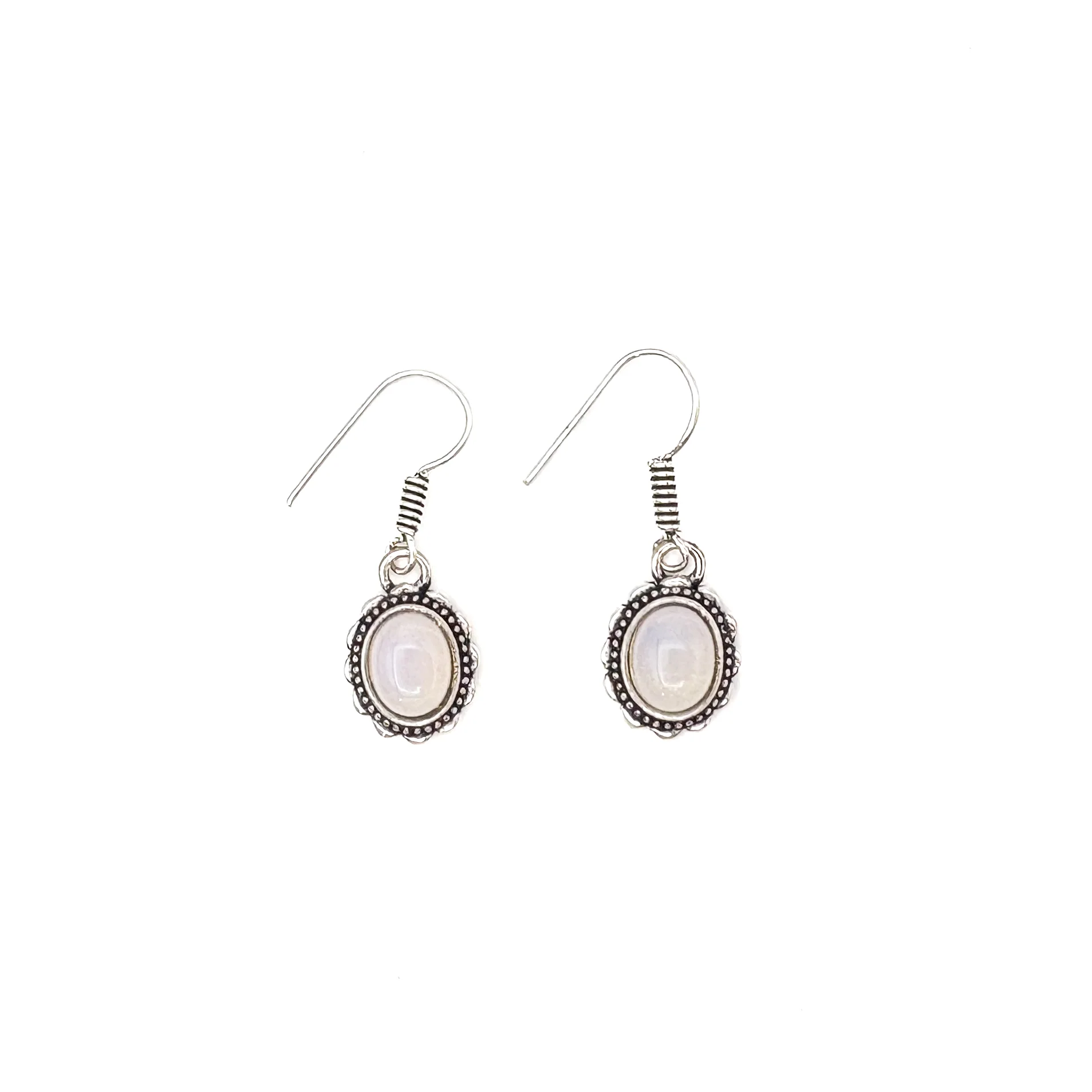 Opalite Oval Dots White Brass Earrings - Image 2