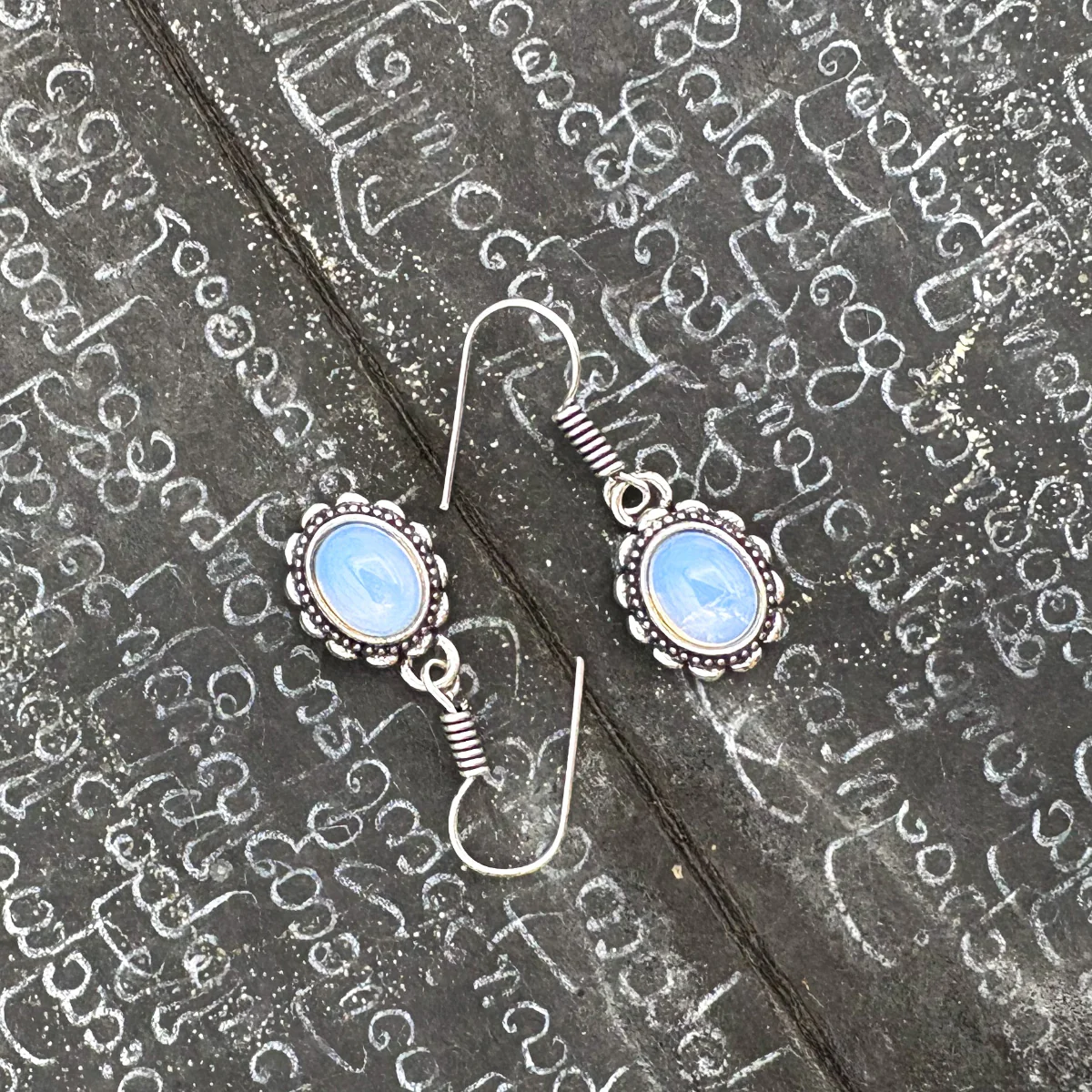 Opalite Oval Dots White Brass Earrings - Image 3
