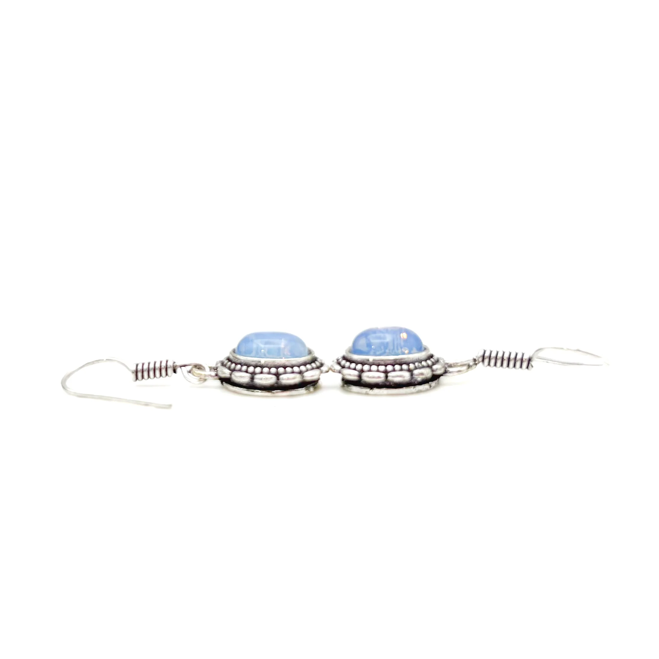 Opalite Oval Dots White Brass Earrings - Image 4