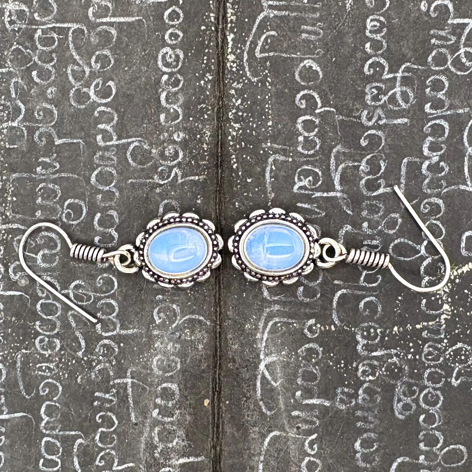 Opalite Oval Dots White Brass Earrings - Image 5