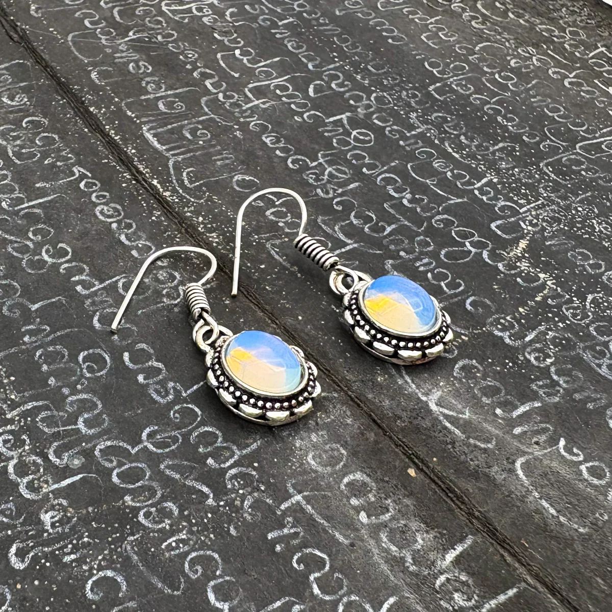 Opalite Oval Dots White Brass Earrings - Image 7