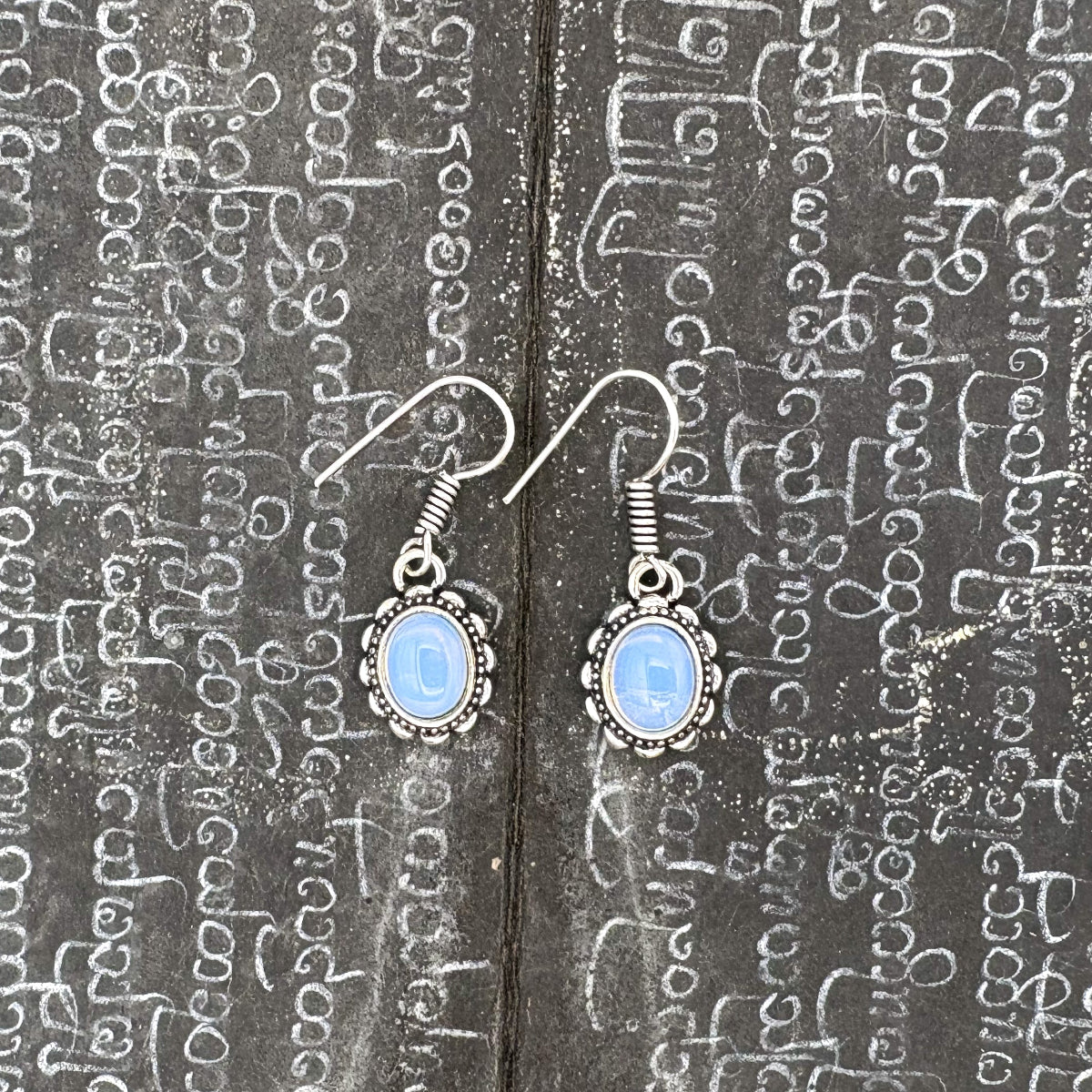 Opalite Oval Dots White Brass Earrings - Image 9