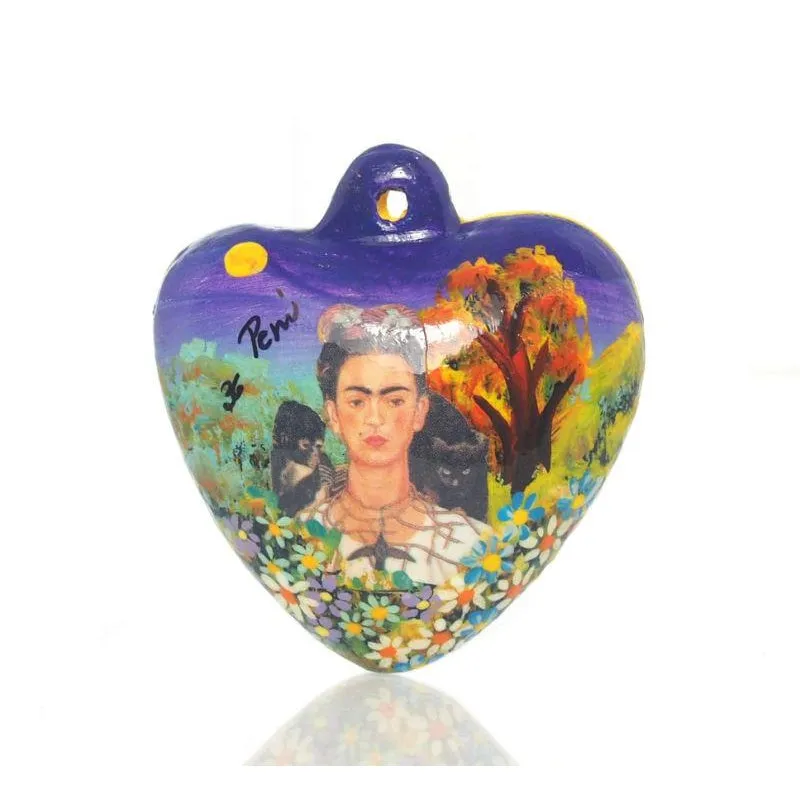 Painted Frida Kahlo Heart Ornament, A - Image 3