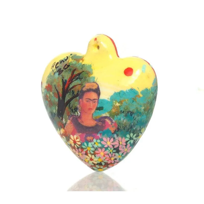 Painted Frida Kahlo Heart Ornament, B - Image 3