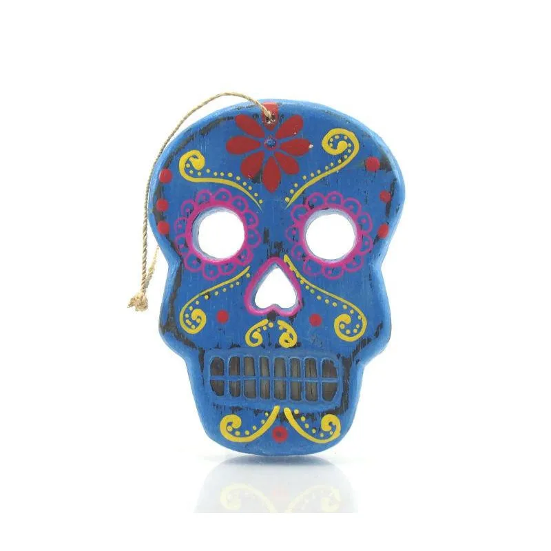 Painted Wooden Skull Ornament - Image 3
