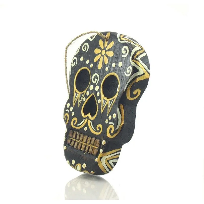 Painted Wooden Skull Ornament - Image 6