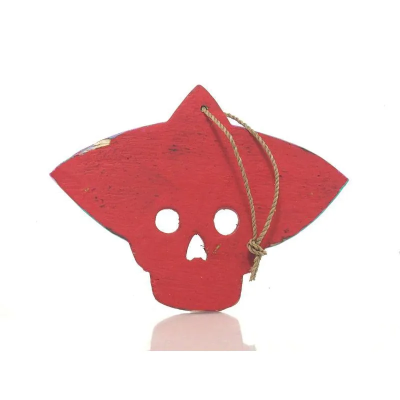 Painted Wooden Skull with Sombrero Ornament - Image 4