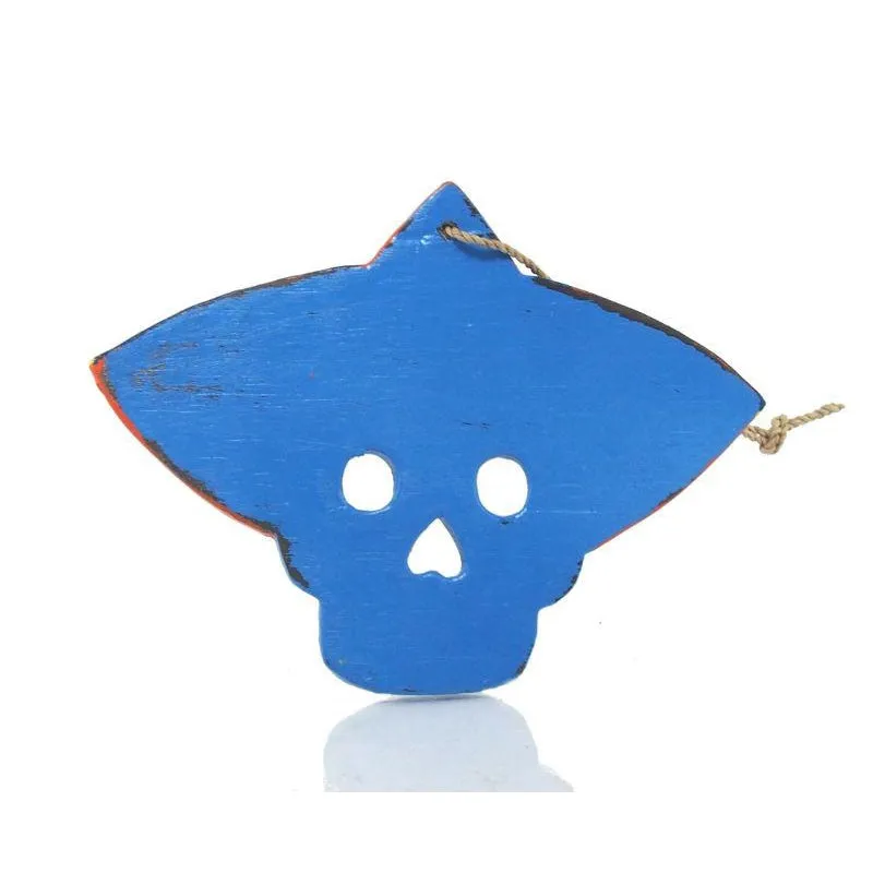 Painted Wooden Skull with Sombrero Ornament - Image 6
