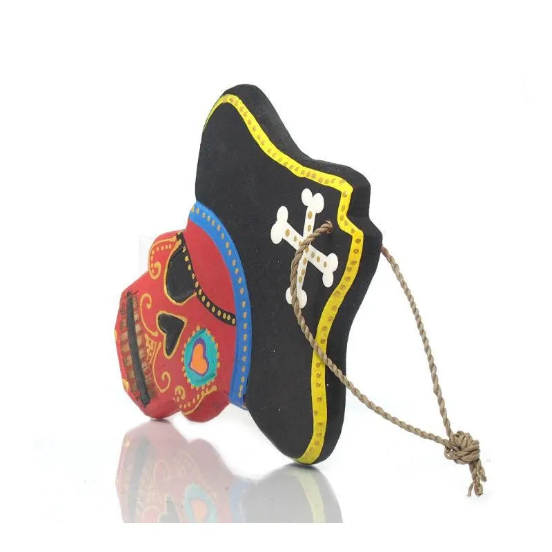 Painted Wooden Pirate Skull Ornament - Image 4
