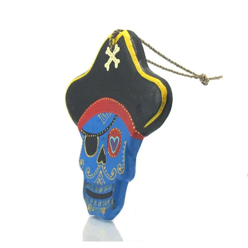 Painted Wooden Pirate Skull Ornament - Image 5