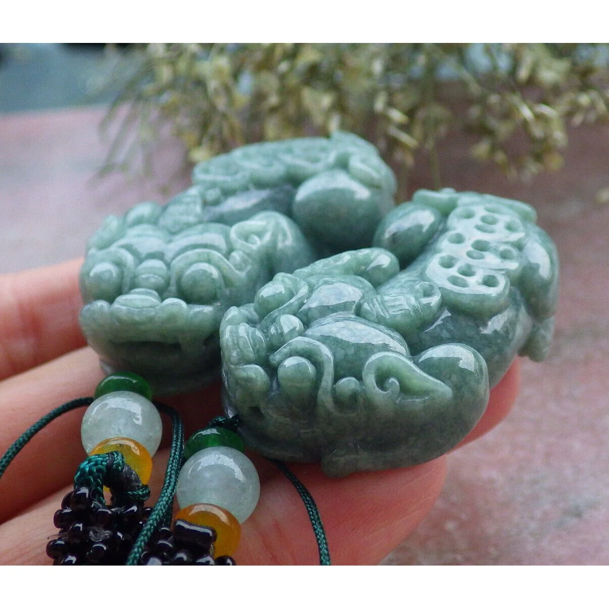 Pair Certified Green Natural A Jade Jadeite Pendant Dragon Pi Xiu Necklace - Image 2