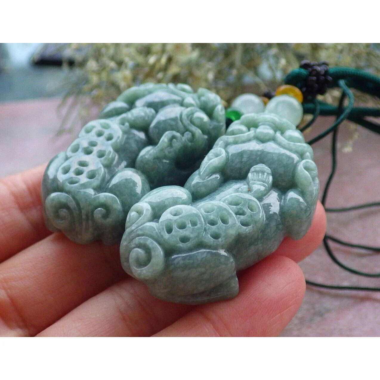 Pair Certified Green Natural A Jade Jadeite Pendant Dragon Pi Xiu Necklace - Image 4