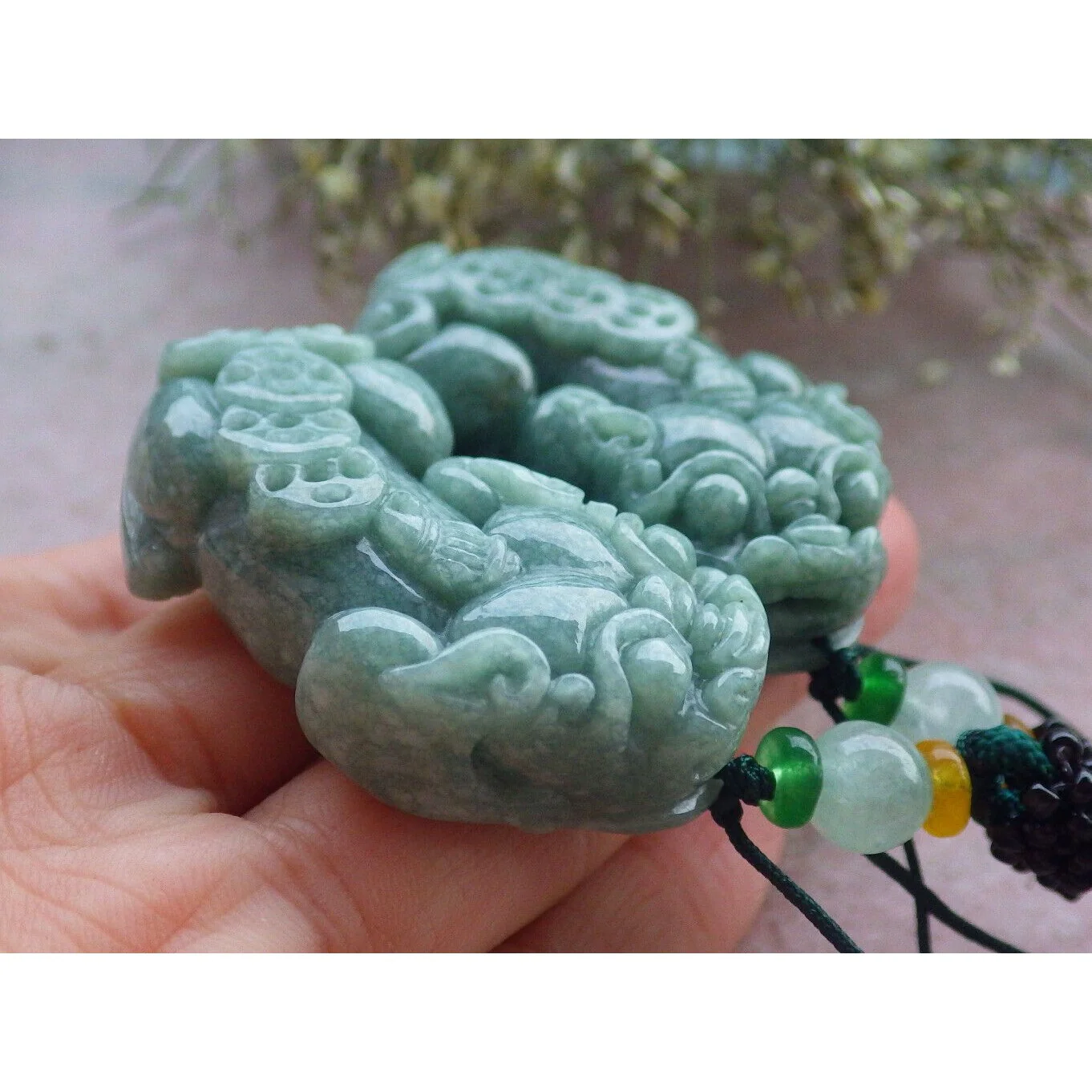 Pair Certified Green Natural A Jade Jadeite Pendant Dragon Pi Xiu Necklace - Image 5