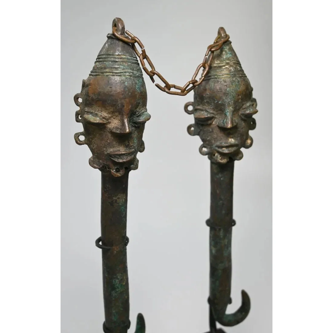 Yoruba Ogboni Edan Bronze Staff Pair, Nigeria #688 - Image 5