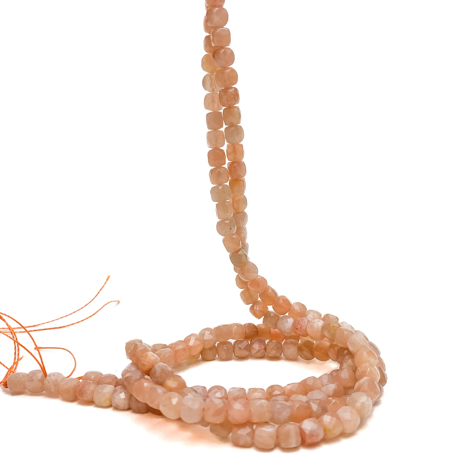 Peach Moonstone 4.5mm Faceted Cubes Bead Strand - Image 3