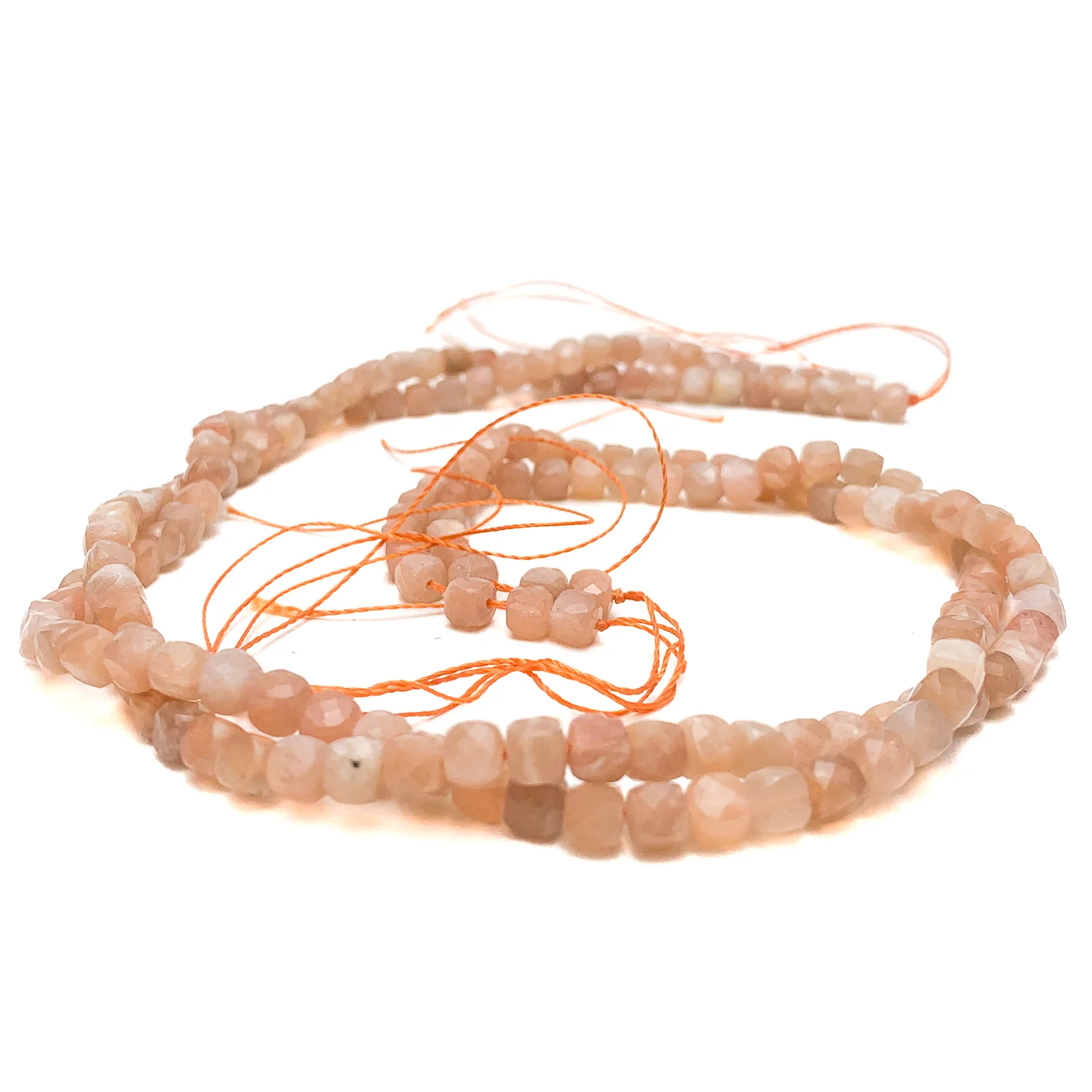 Peach Moonstone 4.5mm Faceted Cubes Bead Strand - Image 4