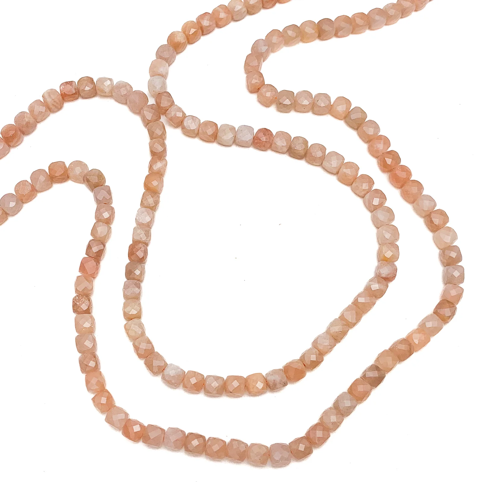 Peach Moonstone 4.5mm Faceted Cubes Bead Strand - Image 5