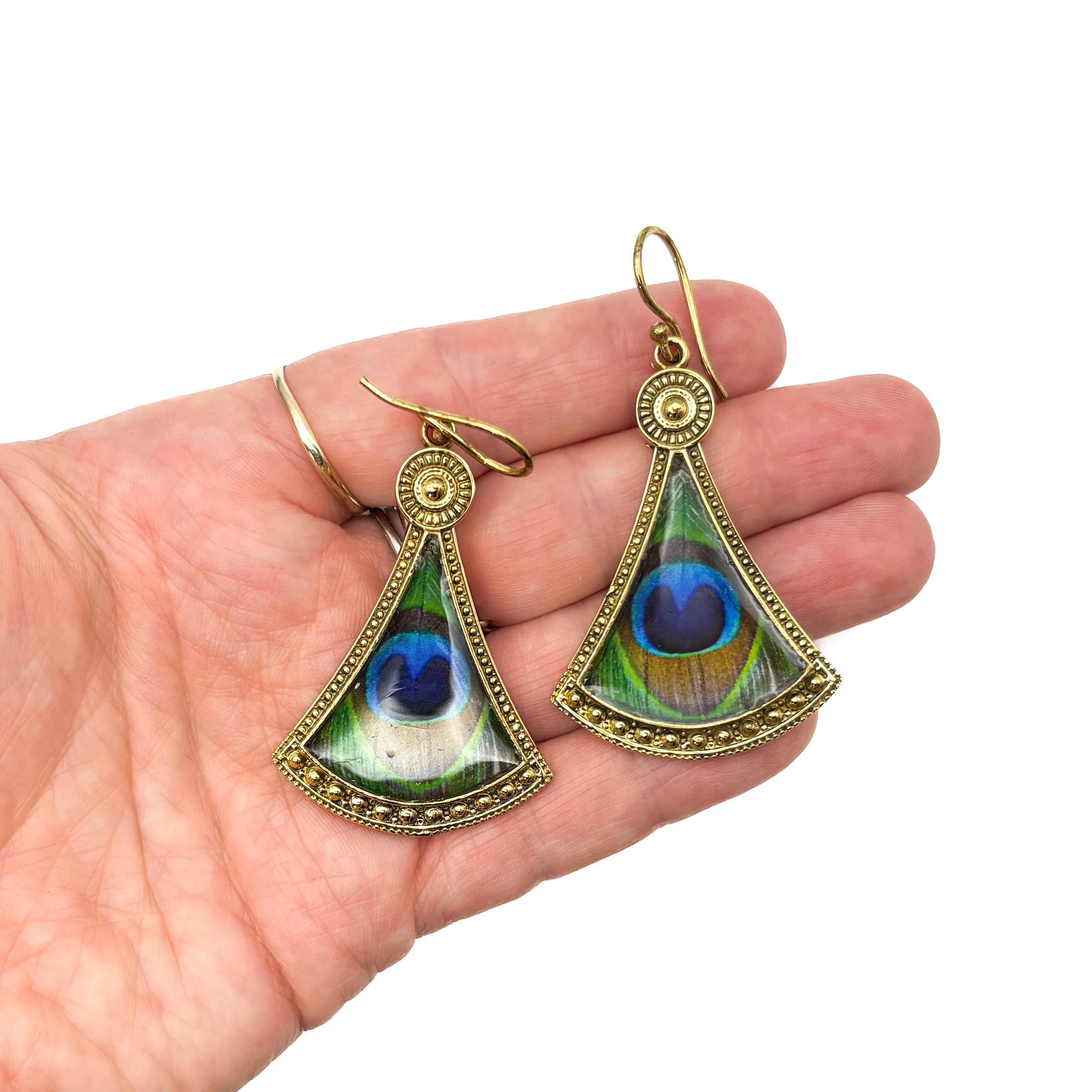 Peacock Fan Shaped Brass Earrings - Image 10