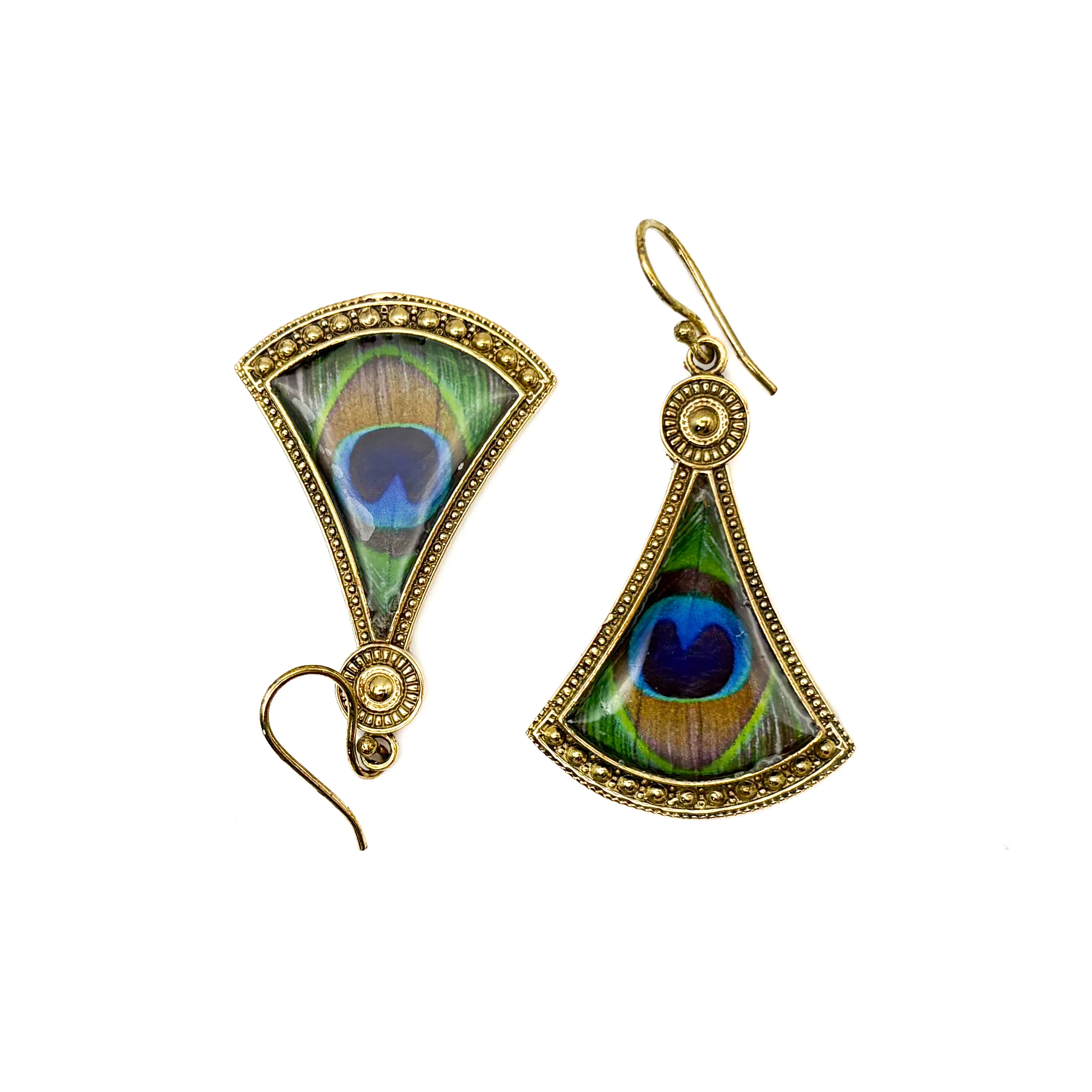 Peacock Fan Shaped Brass Earrings - Image 2