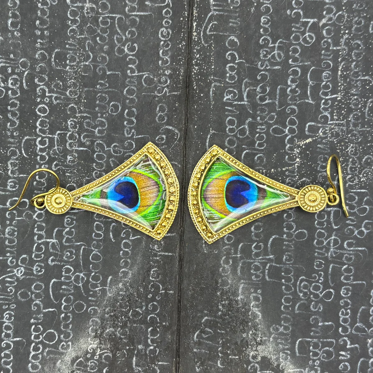 Peacock Fan Shaped Brass Earrings - Image 3