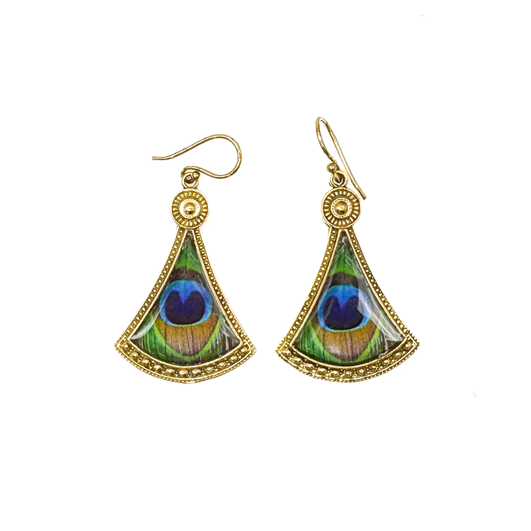 Peacock Fan Shaped Brass Earrings - Image 4