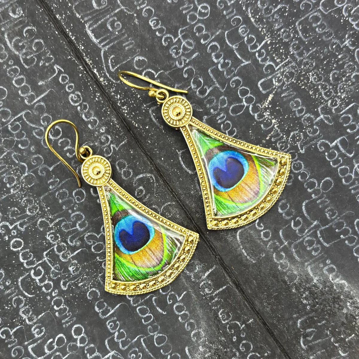 Peacock Fan Shaped Brass Earrings - Image 5