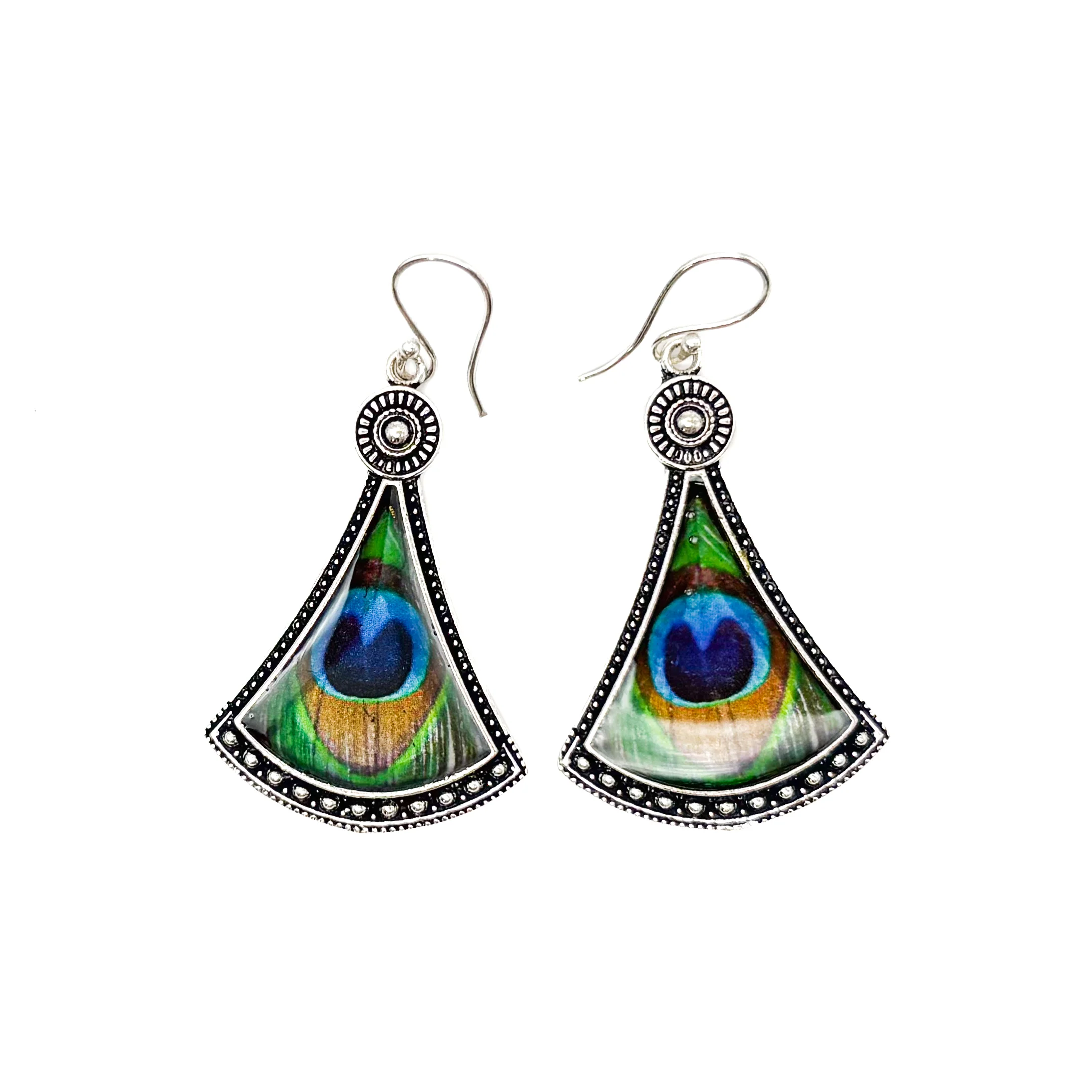 Peacock Fan Shaped White Brass Earrings - Image 5