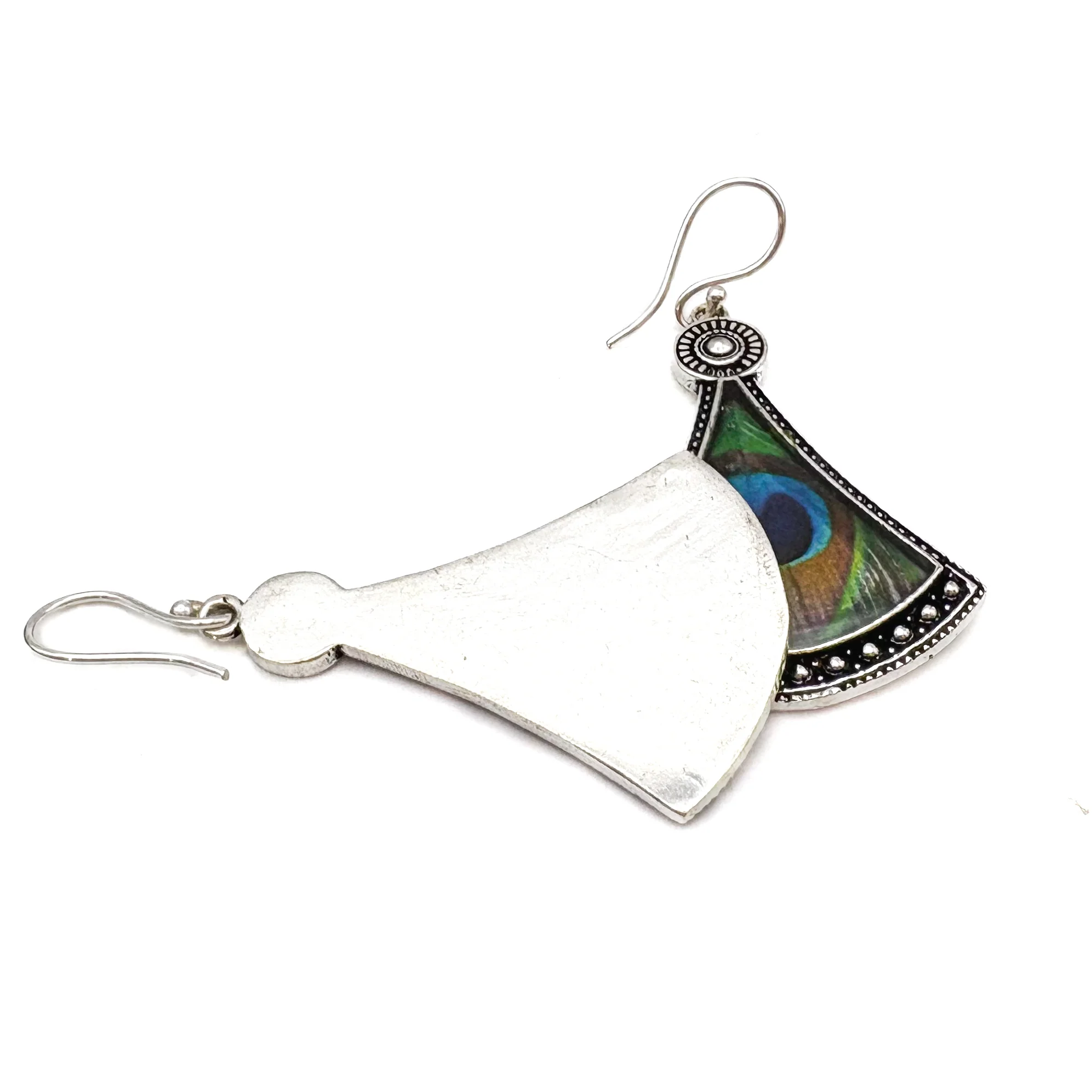 Peacock Fan Shaped White Brass Earrings - Image 9