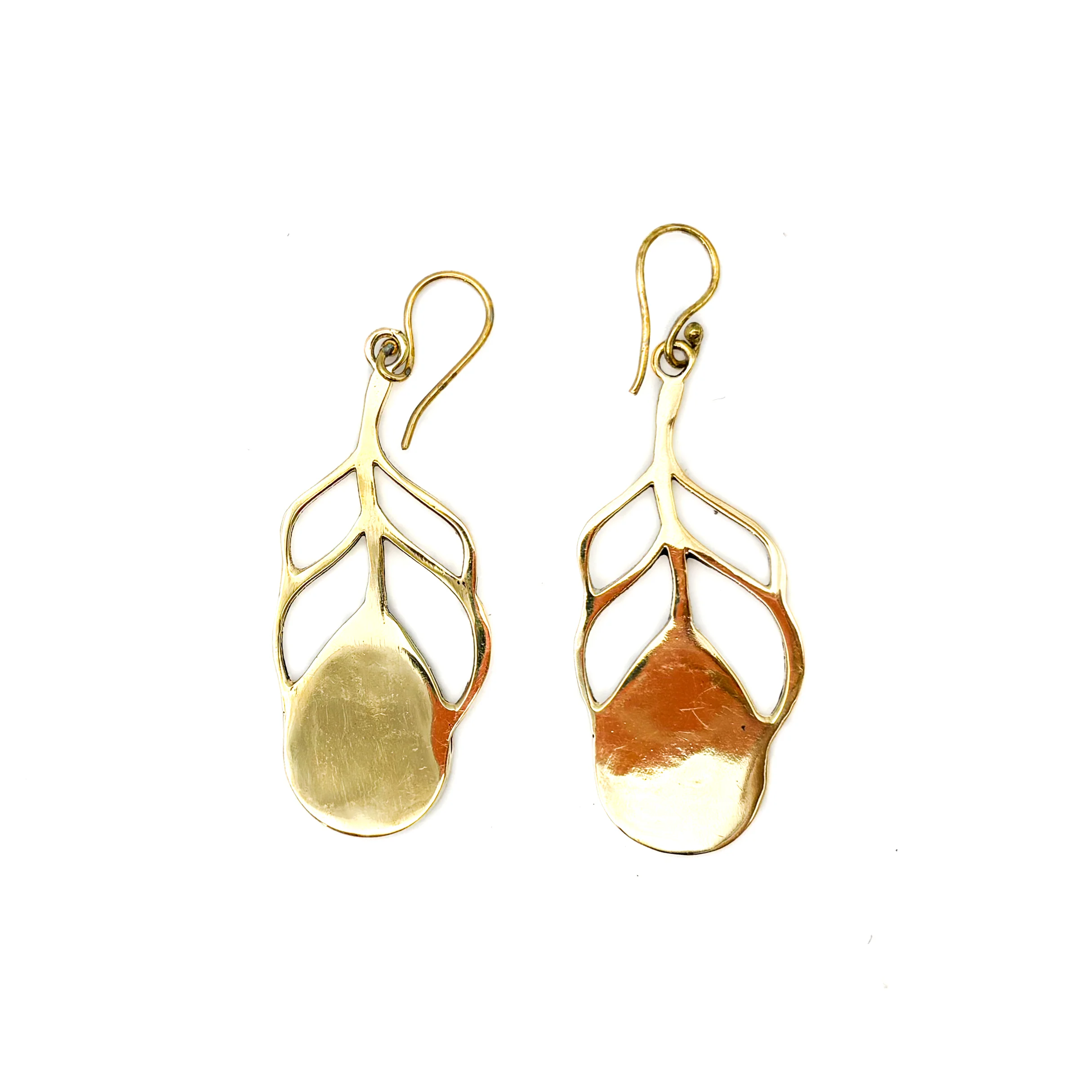 Peacock Feather Cut Out Brass Earrings - Image 10