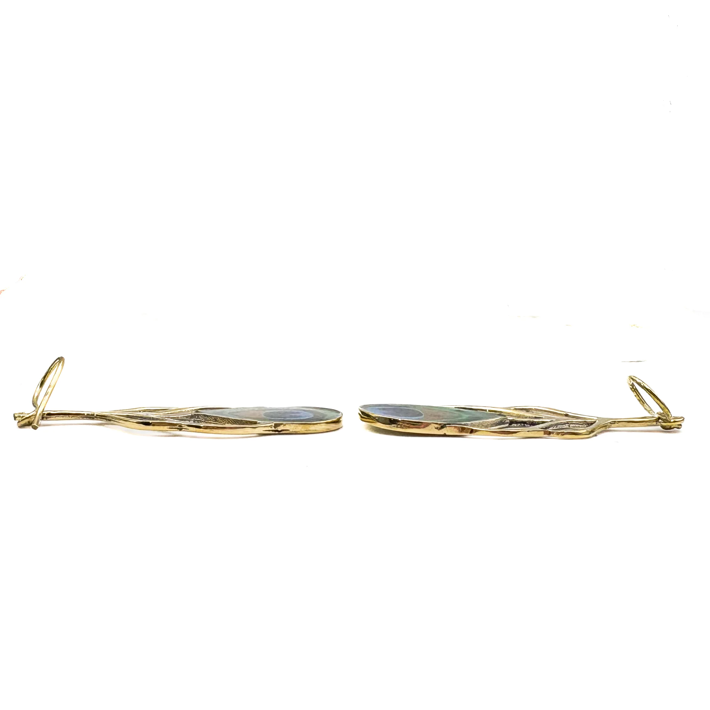 Peacock Feather Cut Out Brass Earrings - Image 11