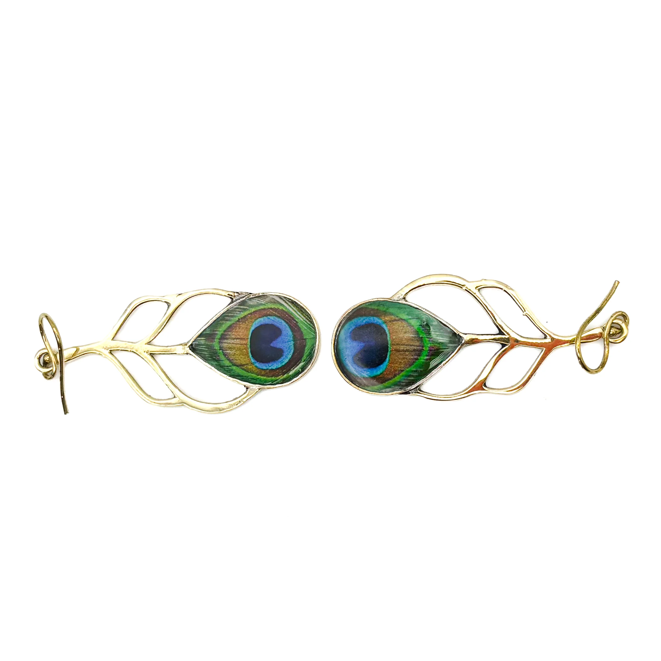 Peacock Feather Cut Out Brass Earrings - Image 4