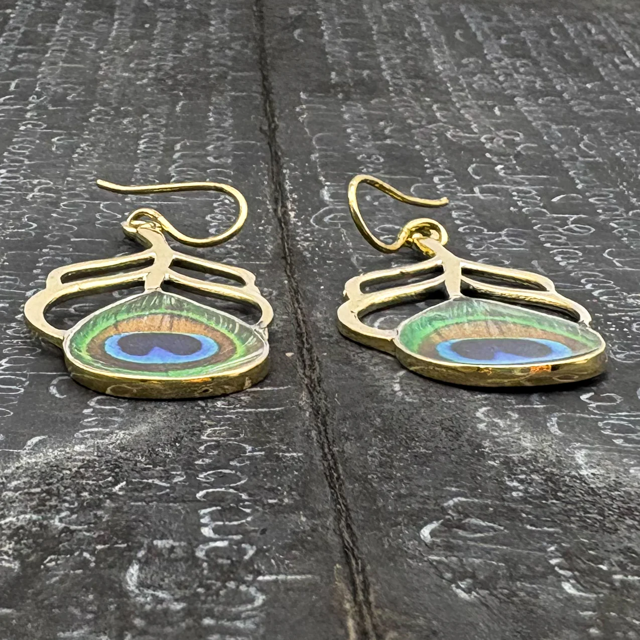 Peacock Feather Cut Out Brass Earrings - Image 7