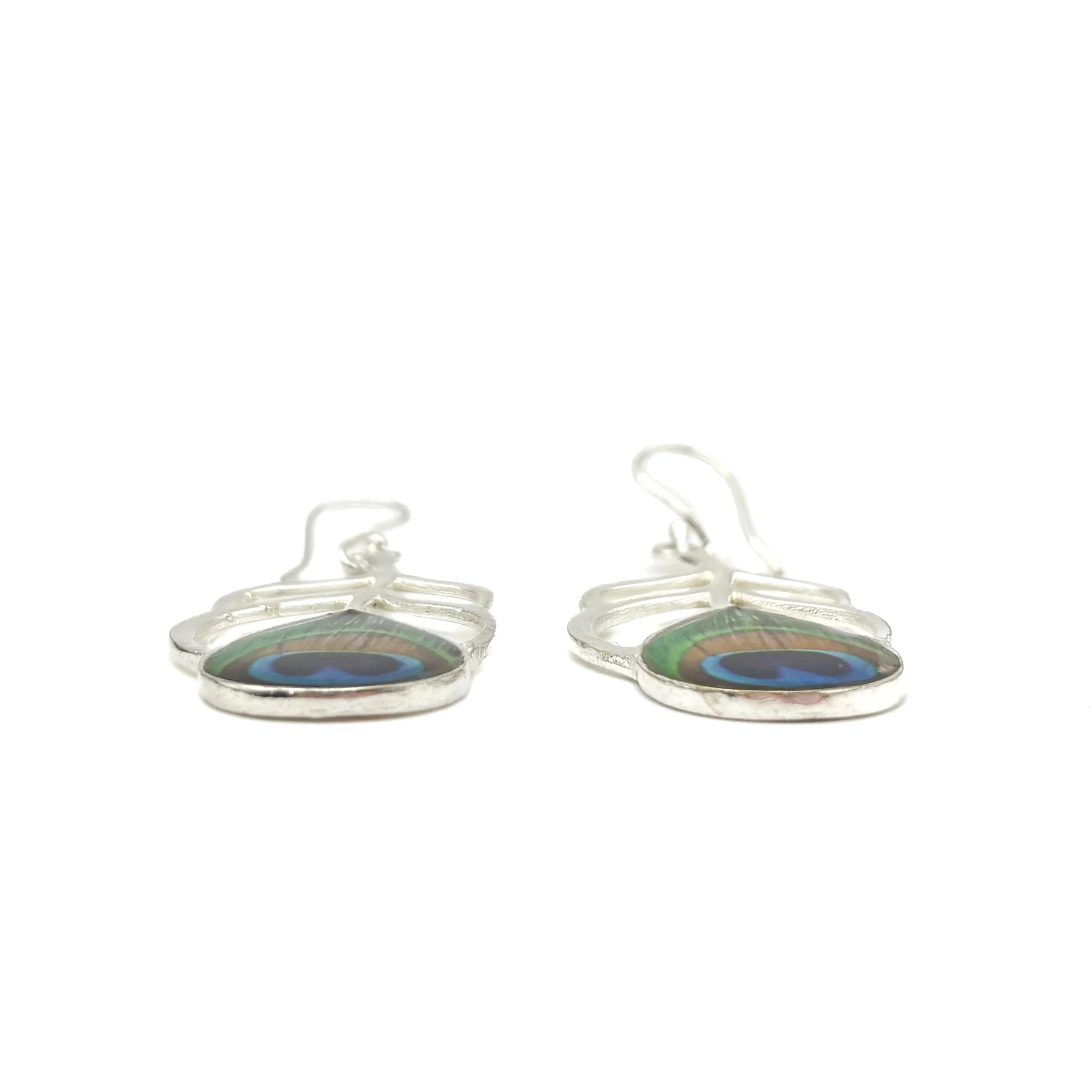 Peacock Feather Cut Out White Brass Earrings - Image 6