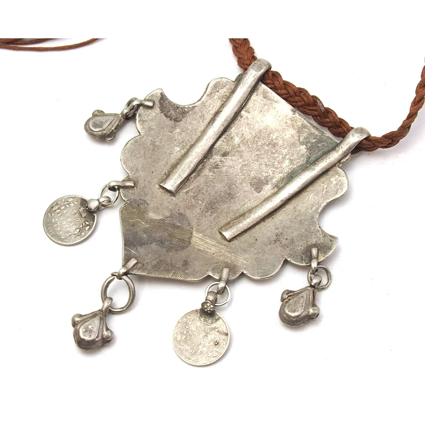 Peahen Capturing A Fish Silver Afghan Dowry Amulet Pendant Necklace - Image 3