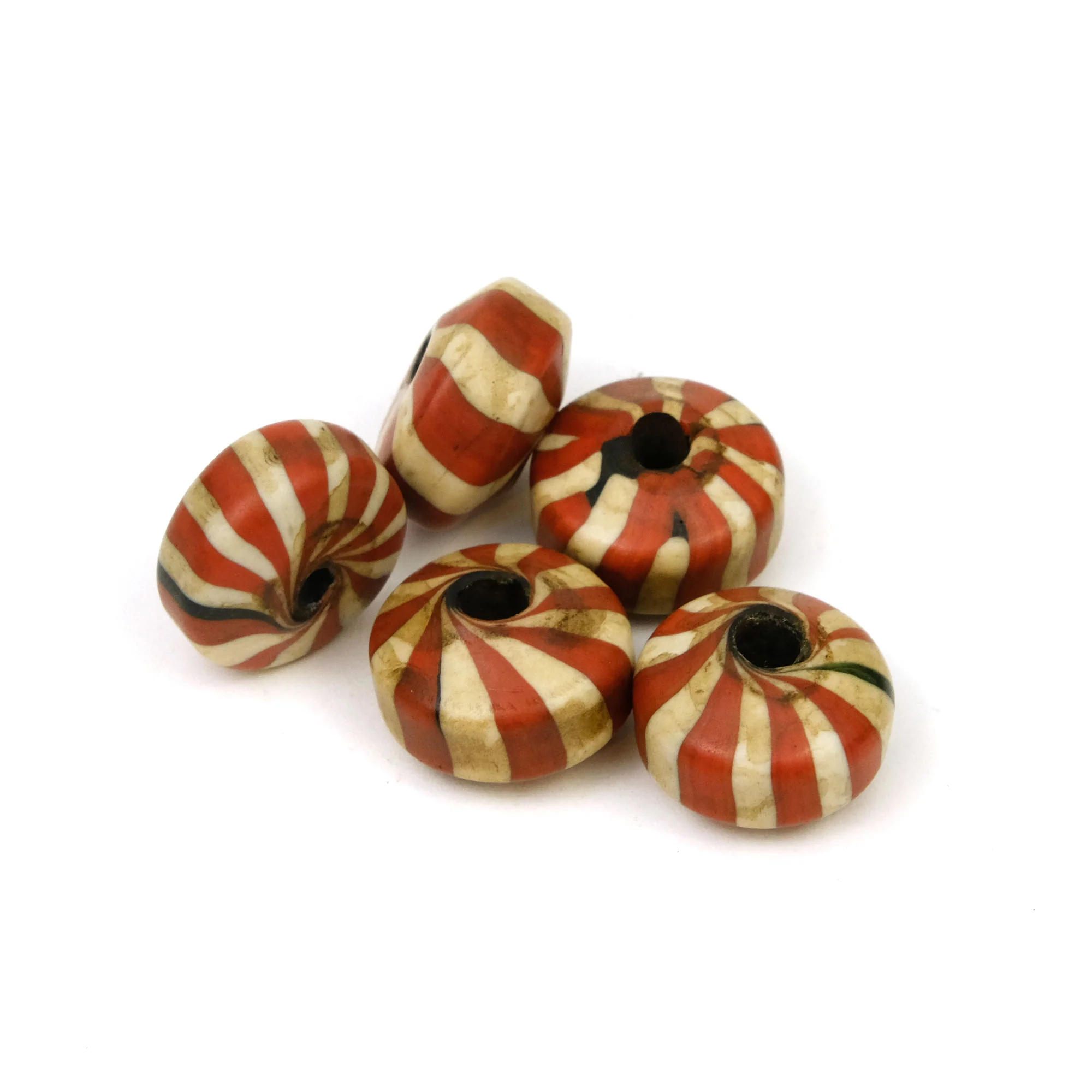 "Peppermint Rising Sun" Red Stripe Rondelle Glass Necklace/Strand or Loose - Image 4