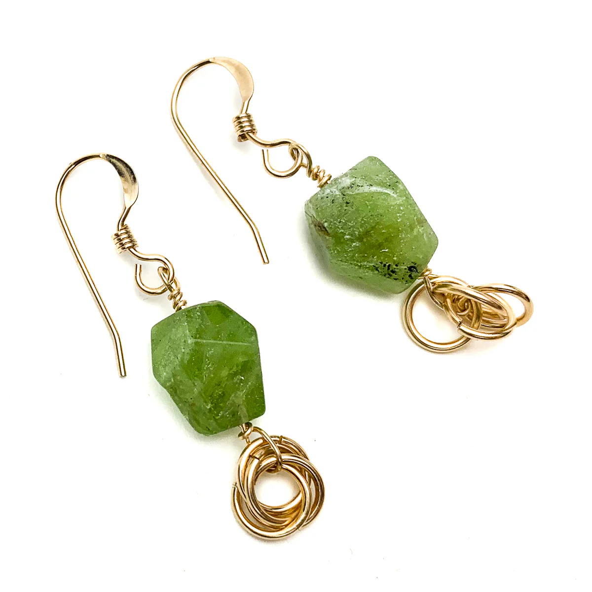 Peridot Faceted Chunk Drop Earrings with Gold Filled Ear Wires - Image 2