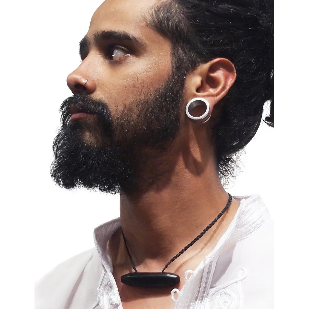 Persian Heirloom Black Onyx Aqeeq Center Bead Necklace - Image 3